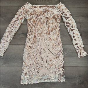 Beige and gold sequence dress